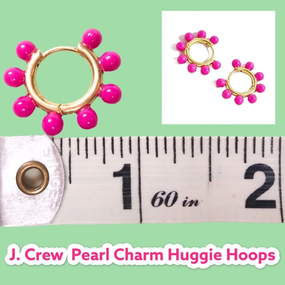 J. Crew Soft Fuchsia/Pink Pearl Charm Huggie Hoops - Picture 7 of 7
